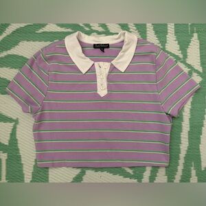 Cropped purple and white striped polo-unique vintage